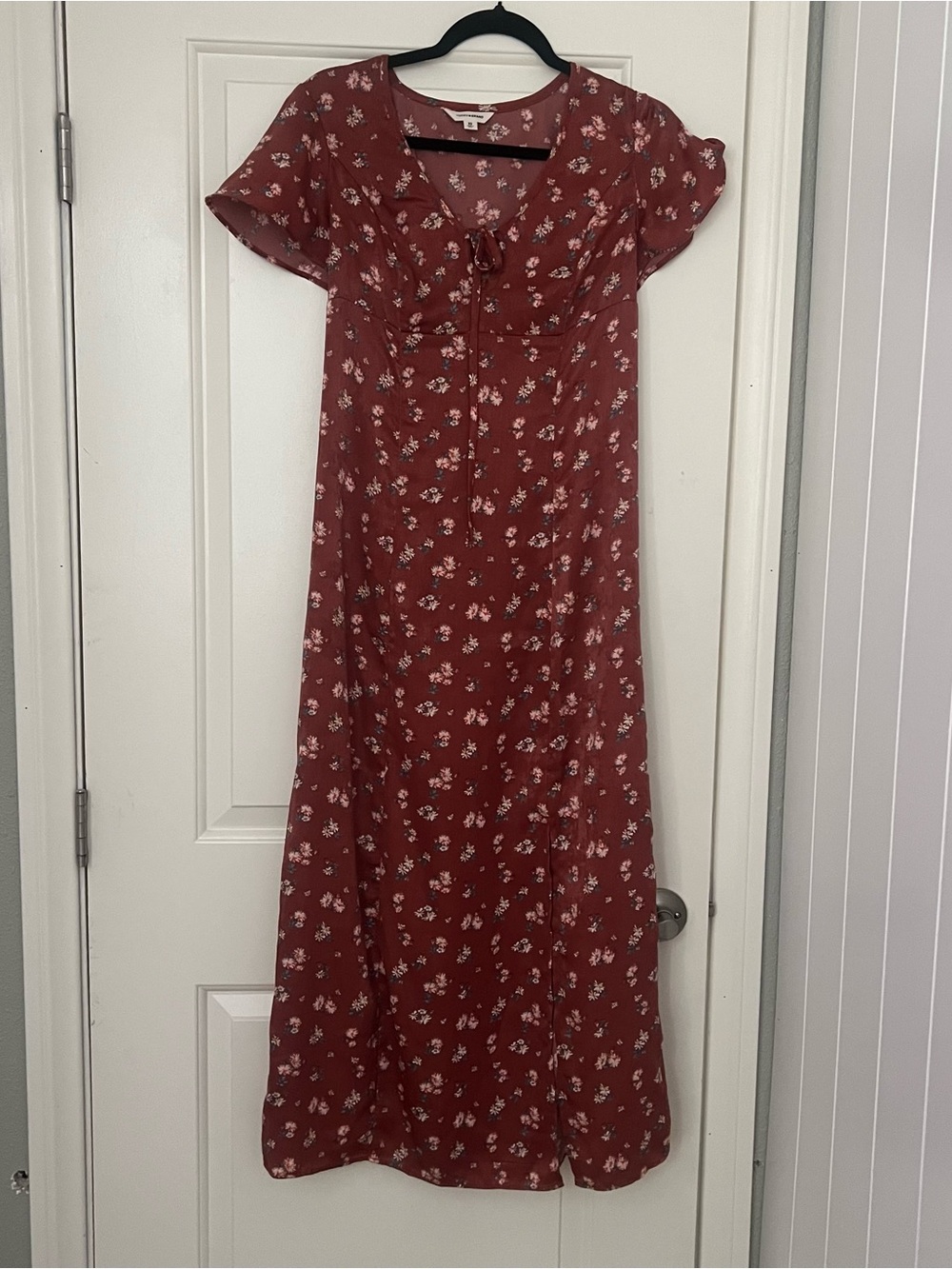 Lucky Brand Floral Tie-Front Maxi Dress in Rust with Adjustable corset tie back
